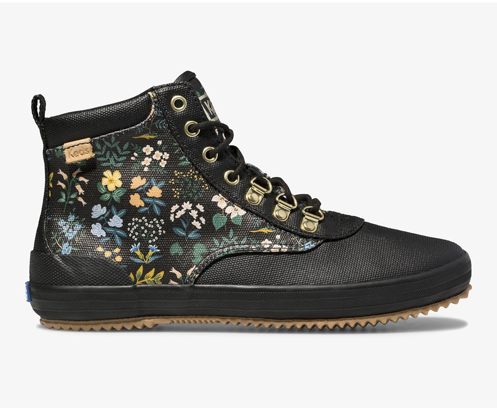 Keds Stiefel Damen Schwarz - Rifle Paper Co. Scout Water-Resistant Segeltuch Wildflower - DGO-563270